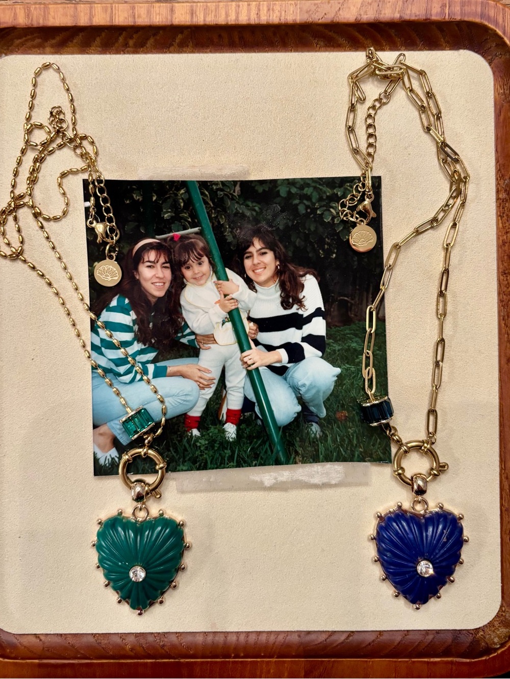 Gold Heart Pendant Necklace with Blue Enamel